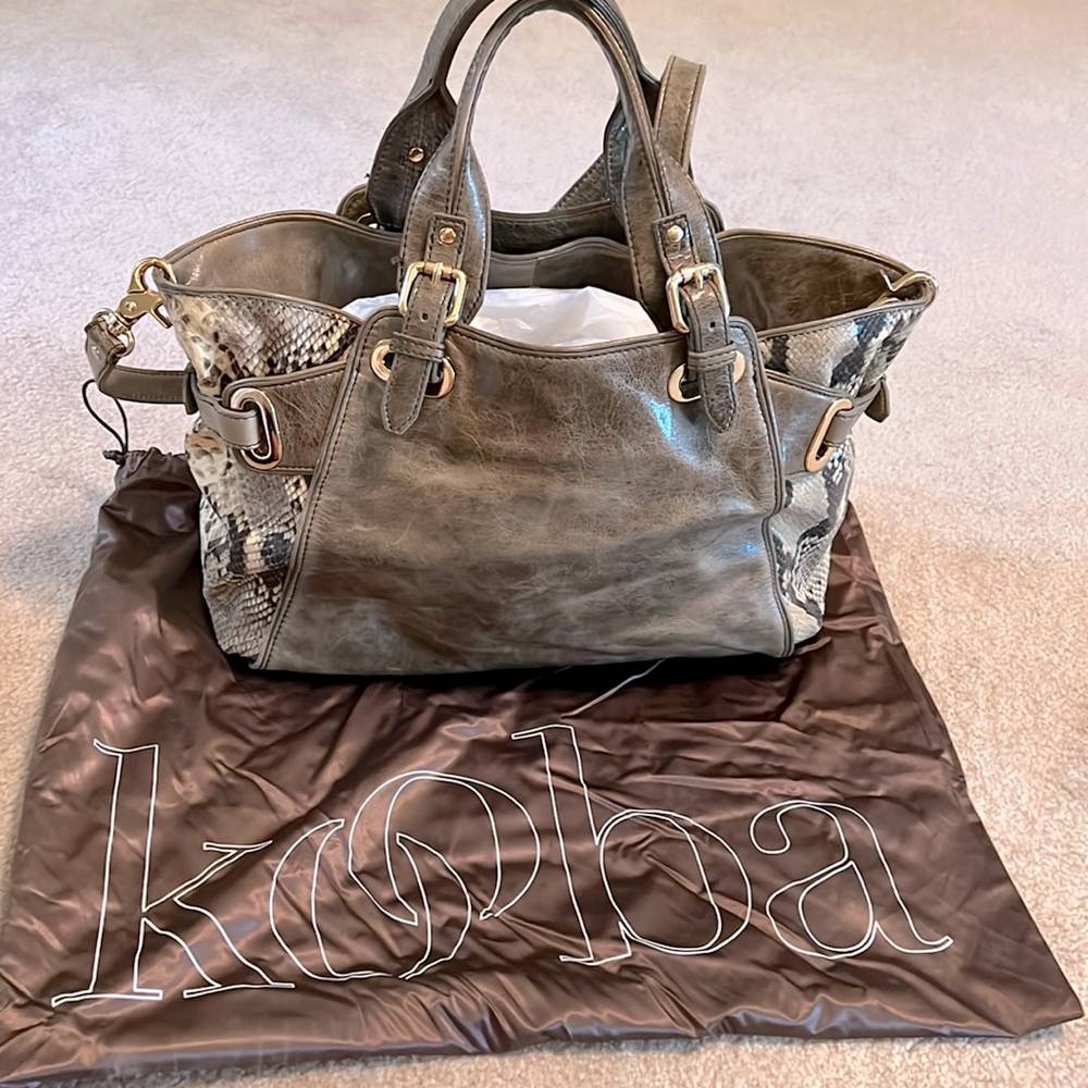 Kooba Authentic leather Tote Shoulder Bag accented with Snakeskin